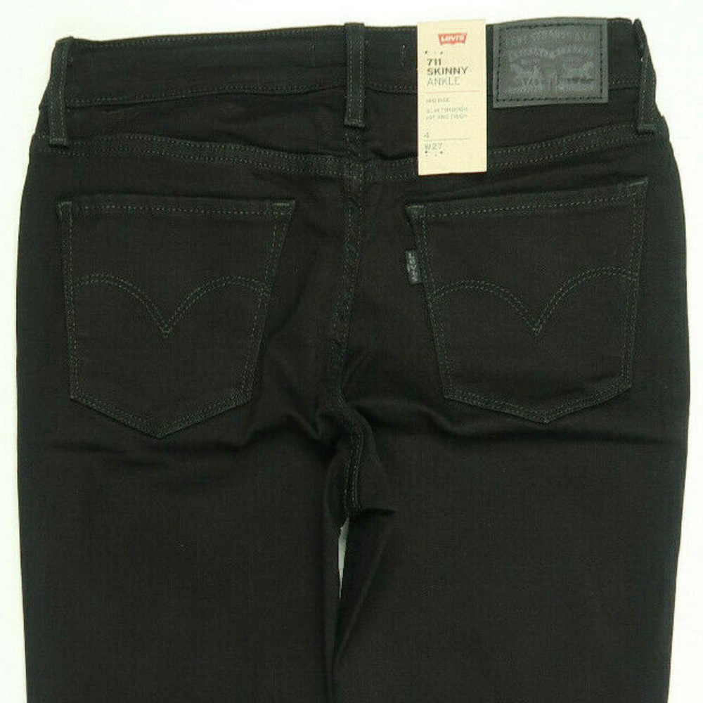 Levis 711 Skinny Black Studded Raw Hem Ankle Jeans - Picture 5 of 6